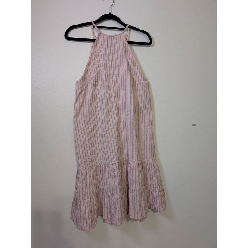 Rebecca Taylor Pink Stripe Halter Dress Tiered Cotton Blend Size 6 - Picture 4 of 7